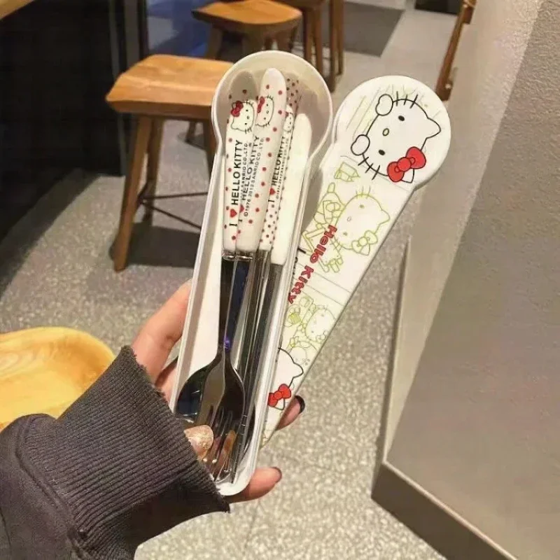 Sanrio Hello Kitty Cartoon Cute High Appearance Chopsticks Spoon Set Stainless Steel Student Office Worker Portable Tableware image 2