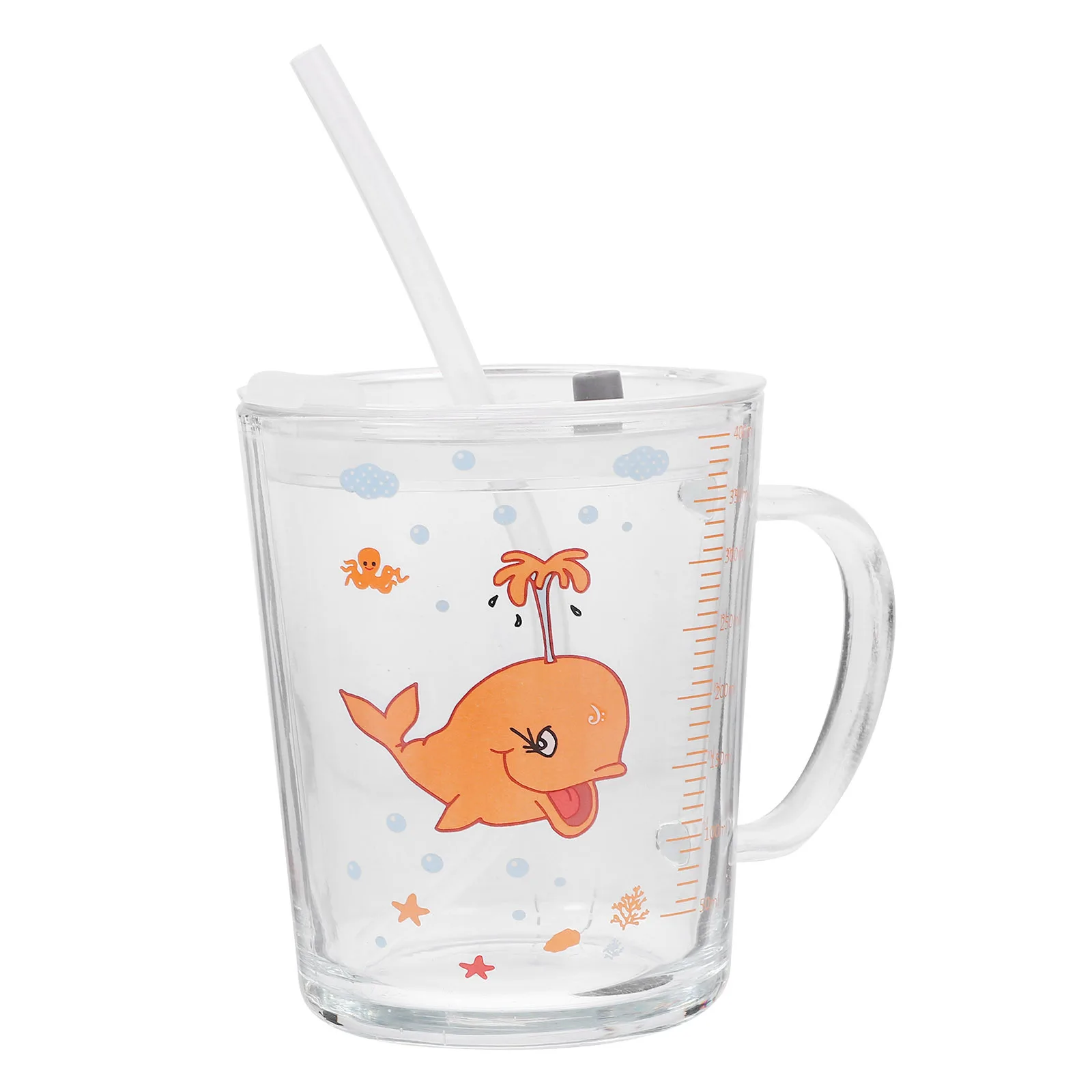 

1Pcs Kids Cartoon Straw Water Cup Glass Measuring Scale Cup Practical Drinking Glass Home Supplies