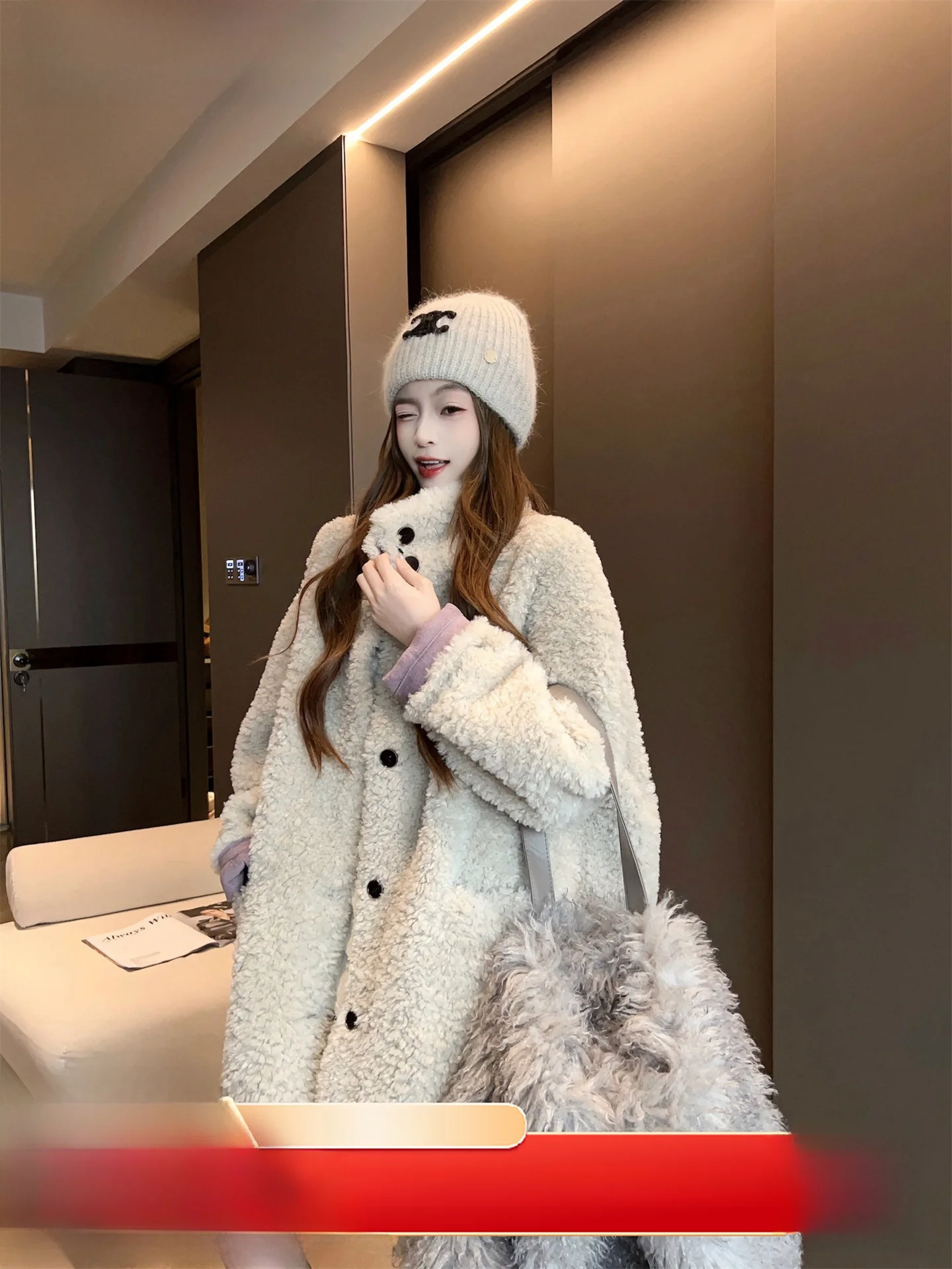 

Casual Lamb Fur Jacket Women's Autumn Winter New Loose Warm Simple Style Button up Long Sleeve Mid-Length Coat