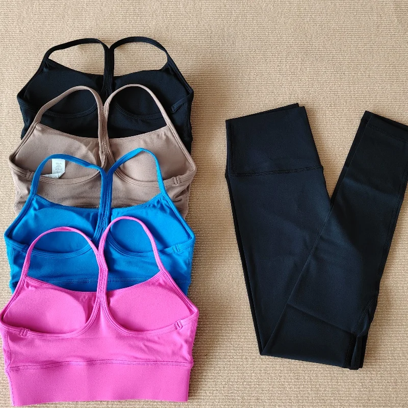 

Gym 2-Piece Women Yoga Suit Sexy Sportswear Running Pilates Fitness Suit Y-Shaped Bra Beautiful Back Solid Color Women Leggings