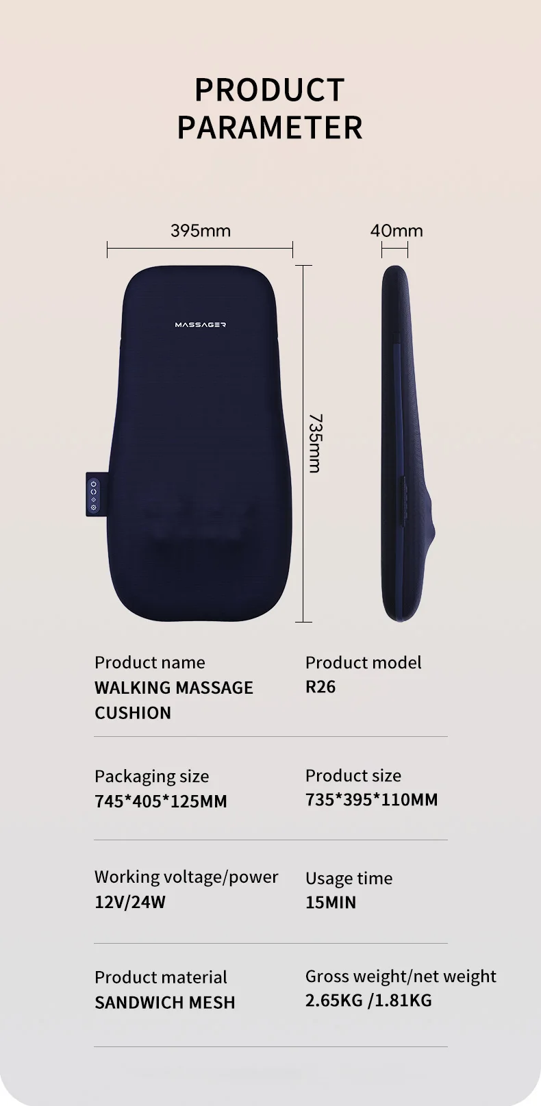 Jinkairui Back Massager Walk Up and Down Massage Cushion with Kneading Heat Neck Shoulder Full Body Massage Machine Spot Massage