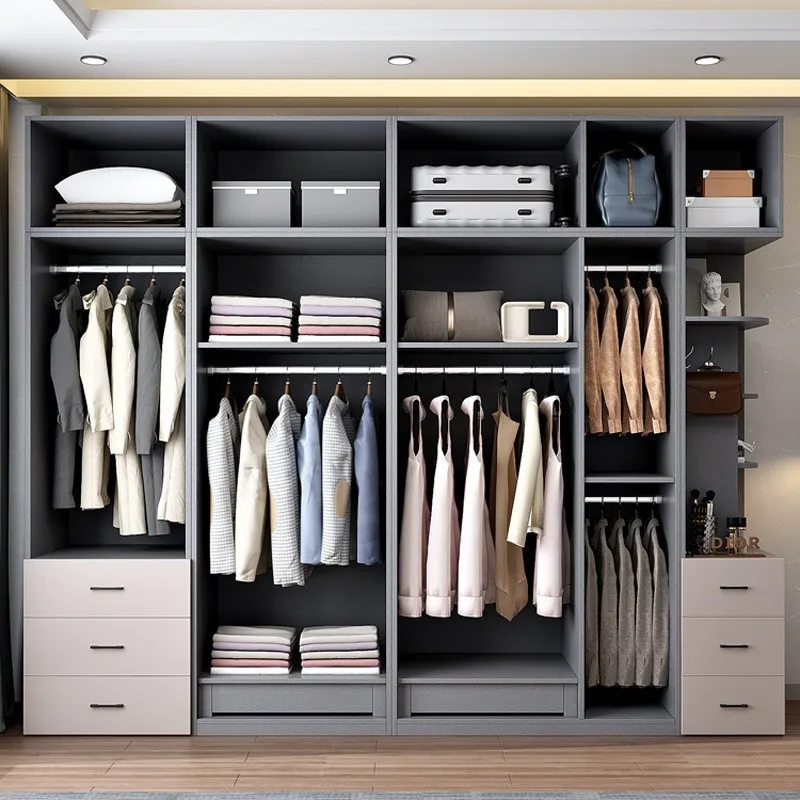 Armario de Madera Moderno Personalizado, Muebles de Dormitorio de Lujo, Armario Modular Blanco con Vidrio, 6 Puertas y Cajones
