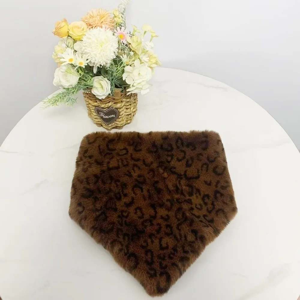 Elegant Soft Triangle Scarf Solid Color Leopard Print Faux Fur Scarf Breathable Lightweight Winter Neck Warmer Women