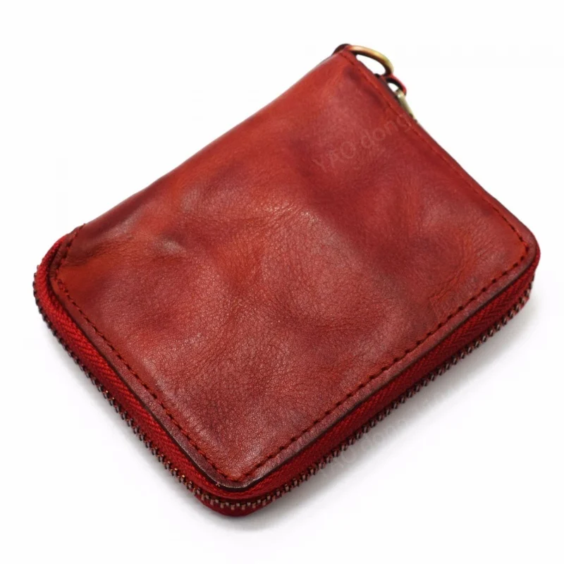 Yao Dong-cartera Vintage de cuero genuino con cremallera para hombre, monedero corto, tarjeteros multifunción, billetera de dinero de lujo para hombre