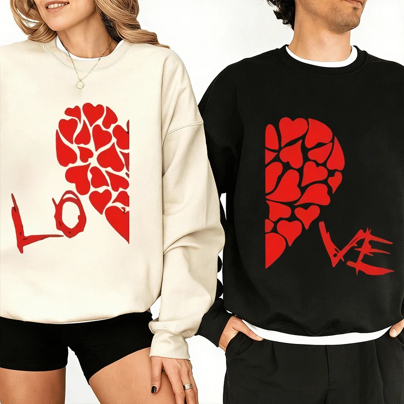 

Red Heart LOVE Print Sweatshirt Women Me Fashion Anniversary Long Sleeve Pullover Classic Crewneck Couple Matching Y2K Sudaderas