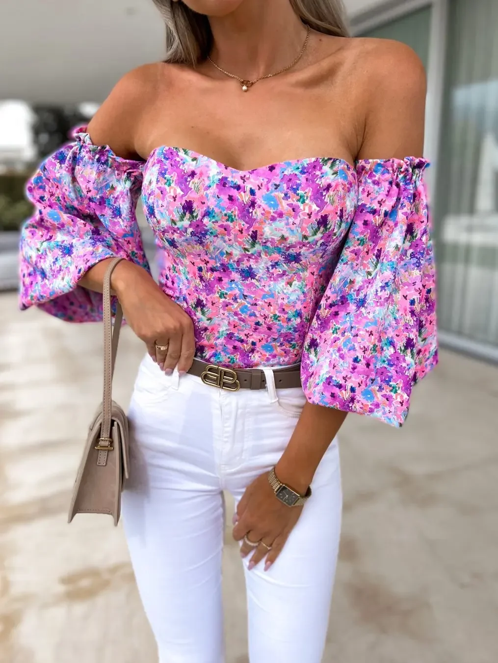 Women Sexy Top Summer Off Shoulder Floral Blouses Women 2023 Boho Casual Backless Blouse Female Holiday Slash Neck Tops Clothing