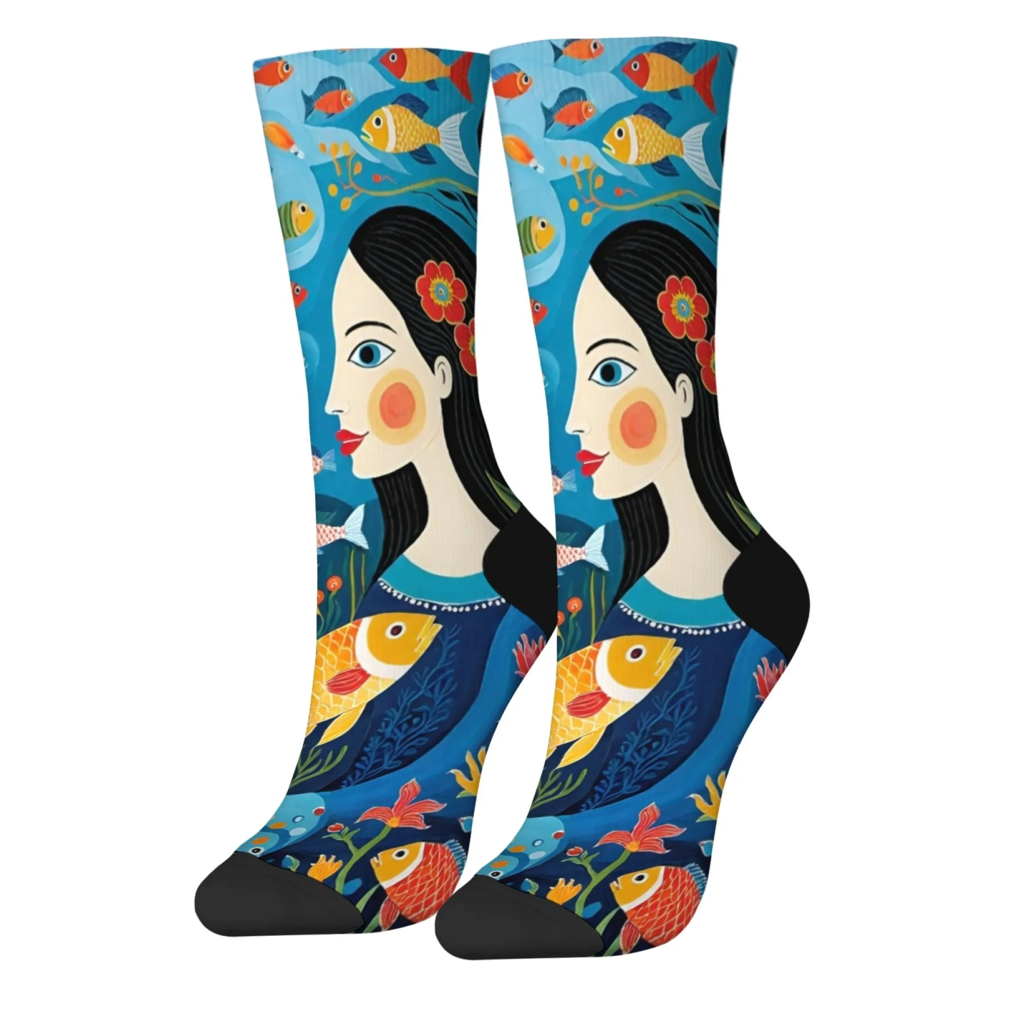 Fairytale Ocean World Abstract Art Socks Harajuku Retro Style Casual Sports Fashion Men's Socks Novelty Funny Happy Crew Socks