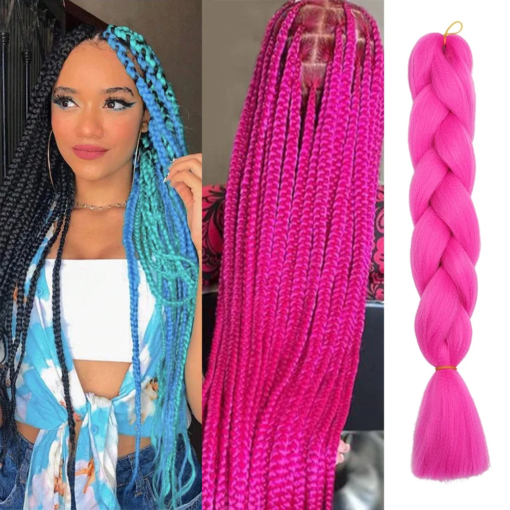 Extensiones de Cabello sintético para ganchillo, trenzas de color arcoíris, Kanekalon, 24 pulgadas