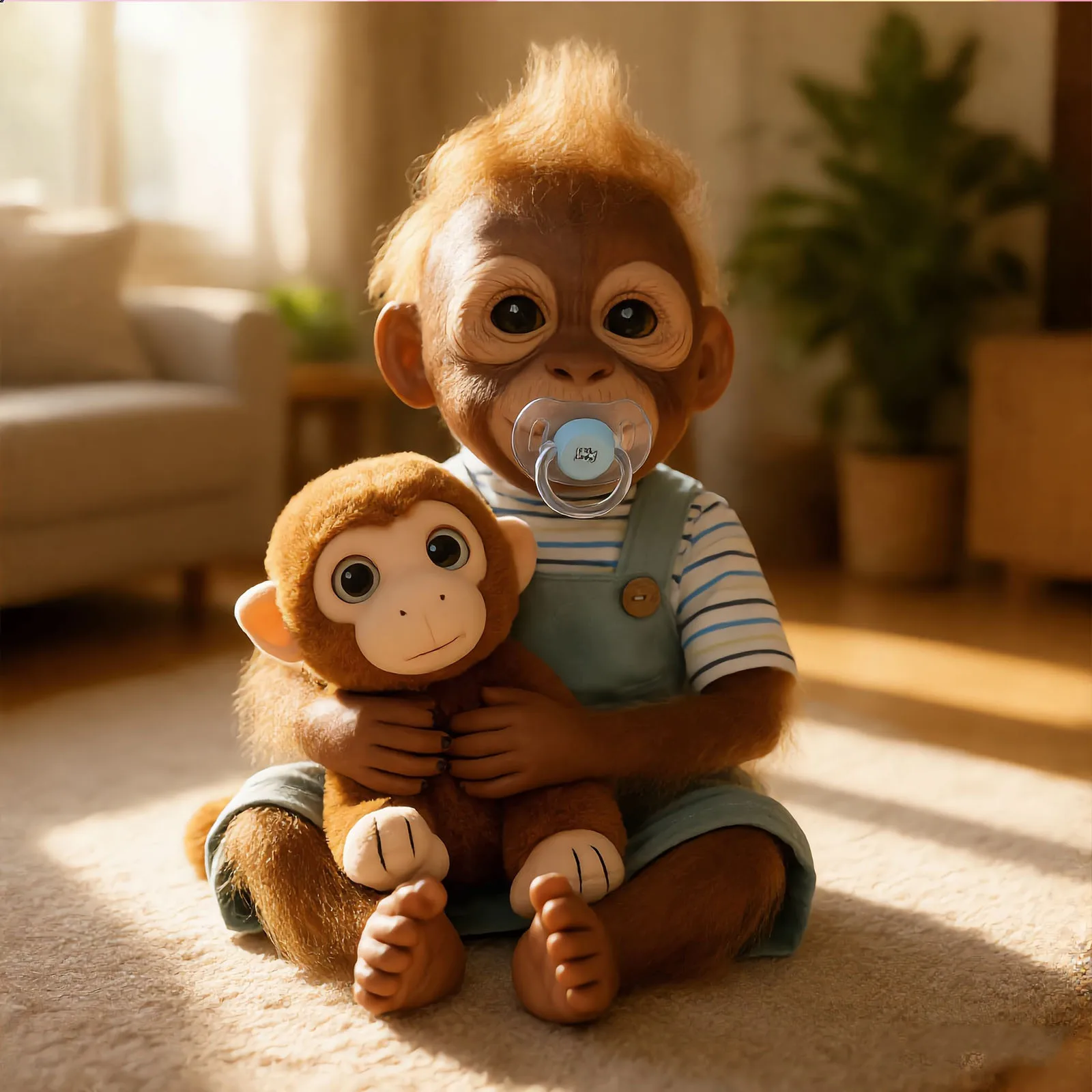 Reborn Affenpuppen 22 Zoll, Realistische Orang-Utan Reborn Babypuppe mit passendem Plüsch-Affen-Spielzeug, Lebensechte Weichkörper-Reborn-Primatepuppe, Einzigartiges Geschenk für Kinder, Sammlerstück