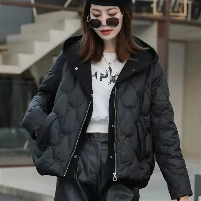 Piumino invernale in cotone con cappuccio moda donna 2025 Capispalla in cotone madre piumino Cappotto imbottito in cotone falso in due pezzi da donna coreana