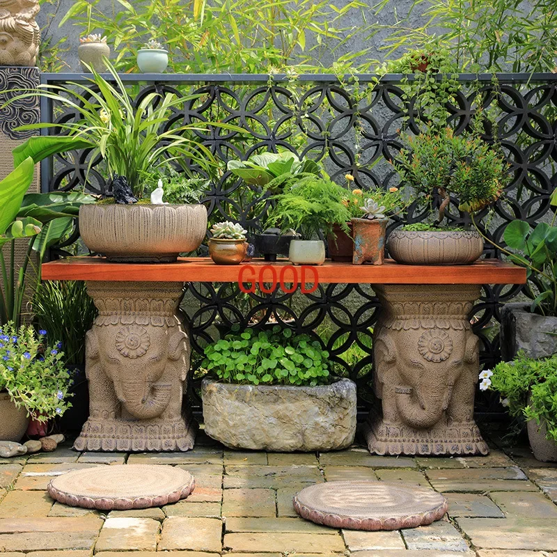 

View solid wood flower stand outdoor courtyard terrace large potted plant floor wooden shelf