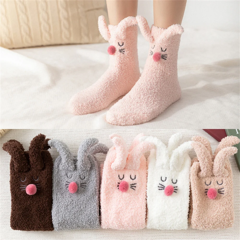 Samt Damen Winter Verdickter Plüsch Warme Bequeme Schlafsocke Niedliche Cartoon Schöne Bodensocken Schöne Plus Strümpfe