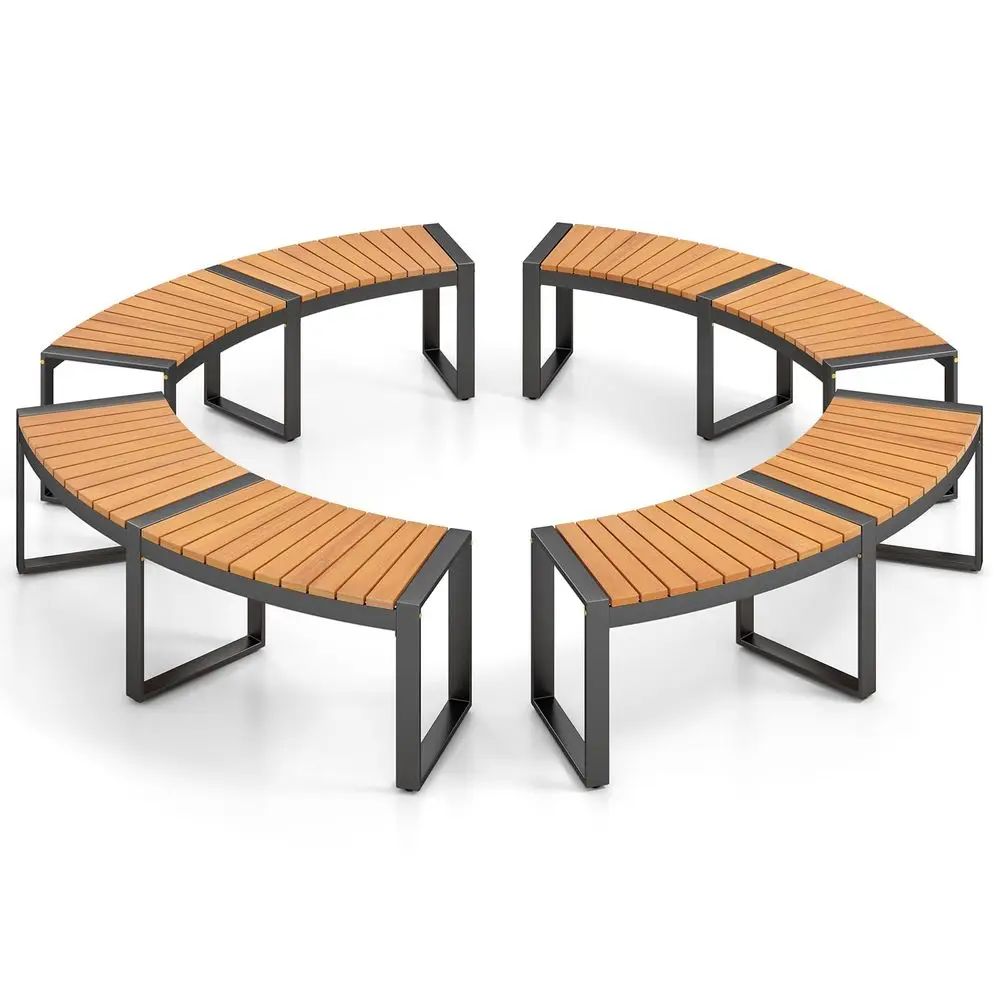 

Outdoor Curved Firepit Bench, Acacia Wood Firepit Bench with Metal Frame, Backless Loveseat for Patio, Porch, Garden, Deck, Yar