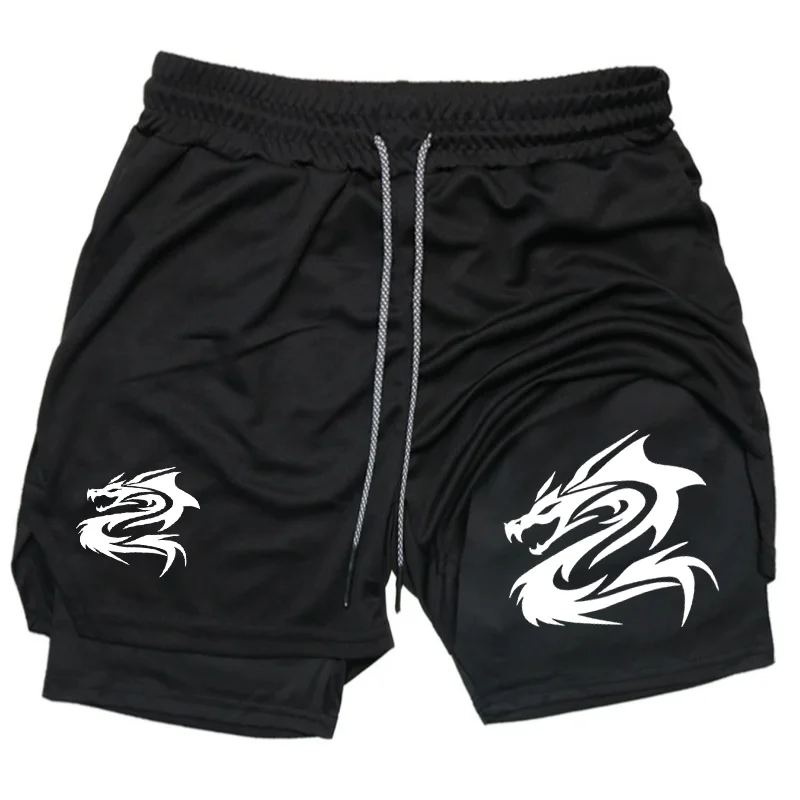 

Мужские шорты 2-в-1 с принтом Y2K 2026 для тренировок и фитнеса, дышащие, быстросохнущие, с карманом для телефона, летняя спортивная одежда для тренировок