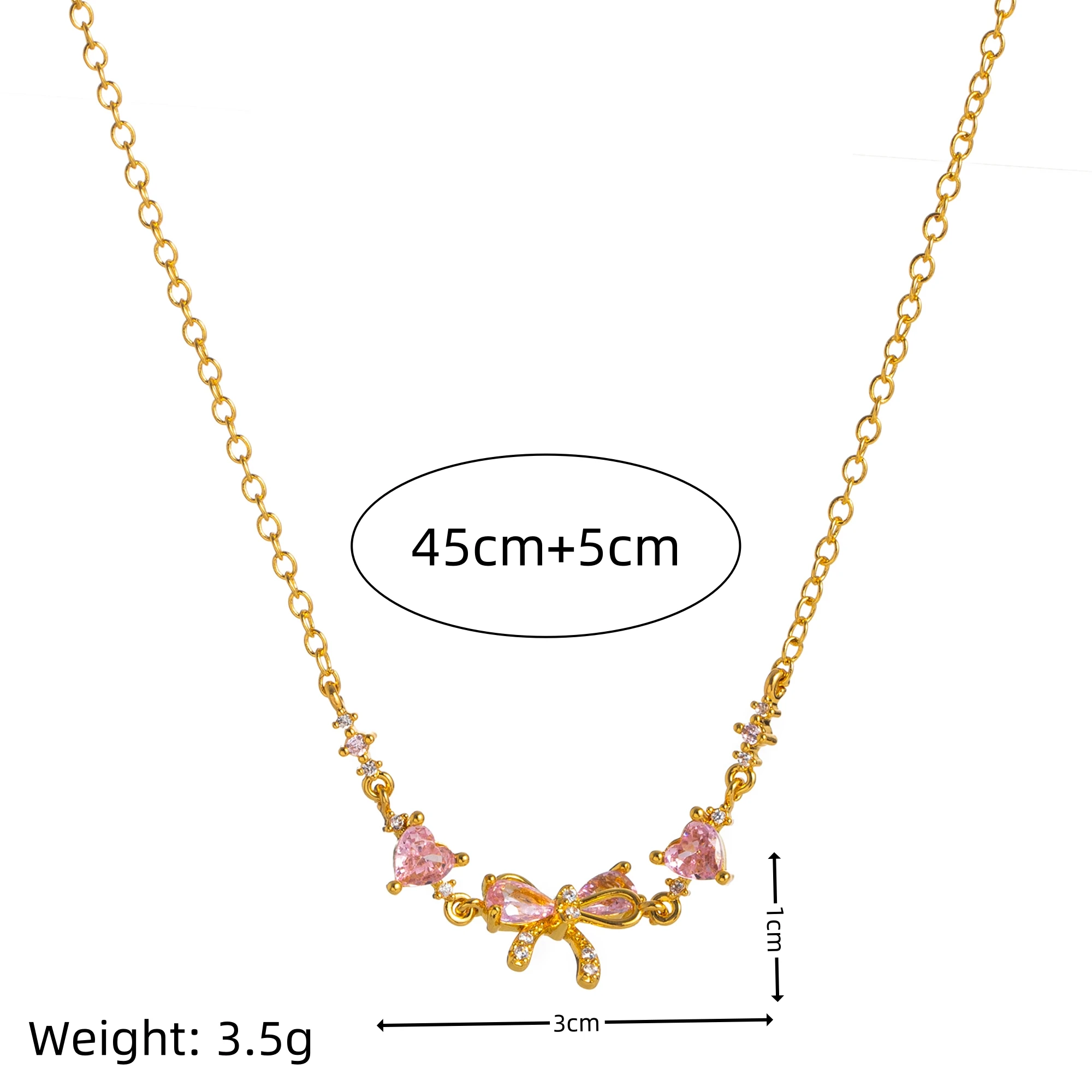 Süße und liebliche Halskette im Ins-Stil, herzförmige Zirkon-Schleifenkette, Valentinstagsgeschenk für Frauen – Detail 5