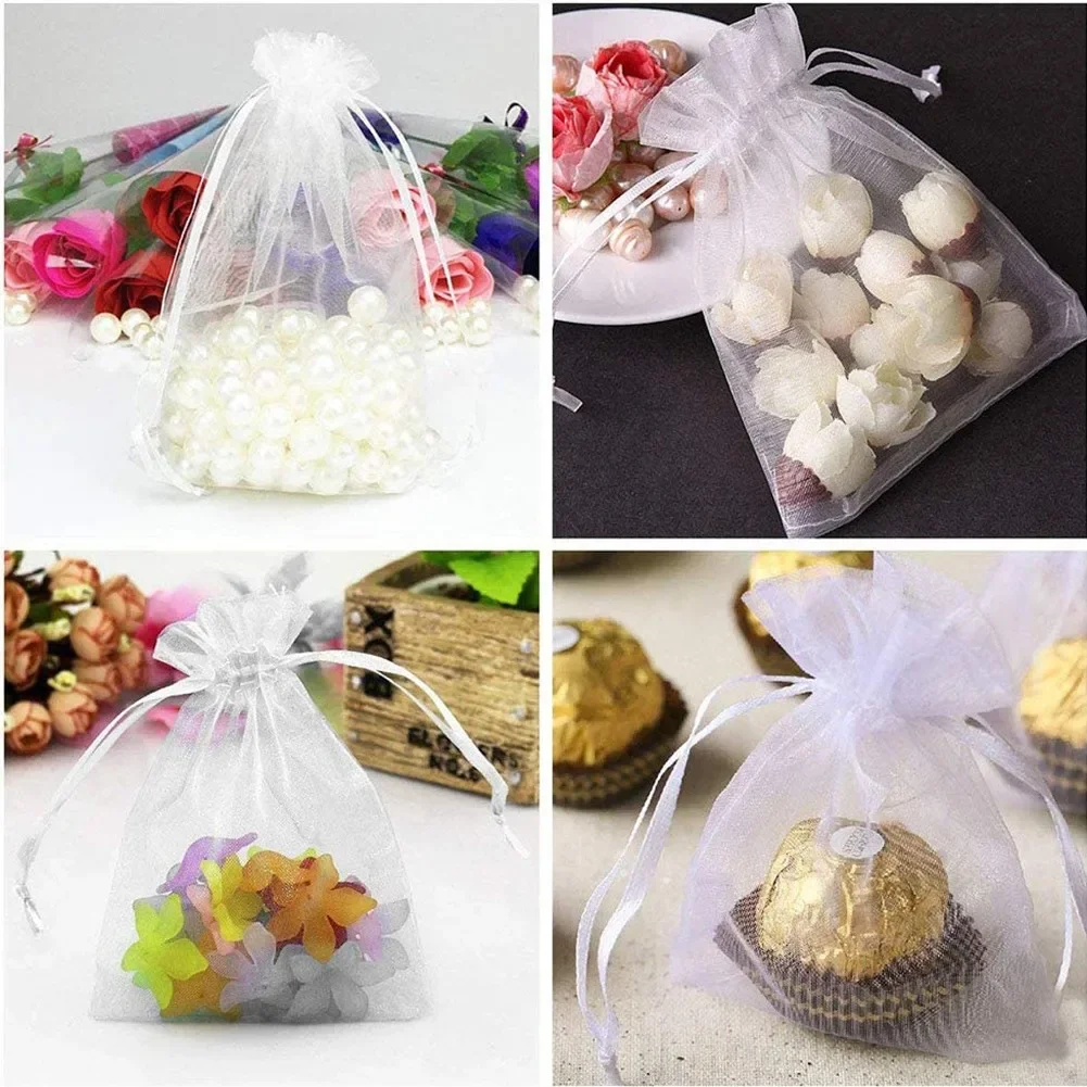 100Pcs White Organza Gift Bags For Jewelry White Drawstring Pouches For Wedding Party  Jewellery Christmas Candy Gift Pouches