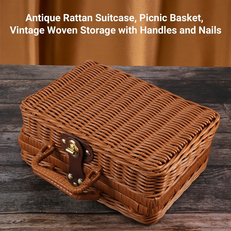 Cestino da picnic, valigia vintage intrecciata, cesto portaoggetti in rattan, custodia per picnic, cesto per la biancheria