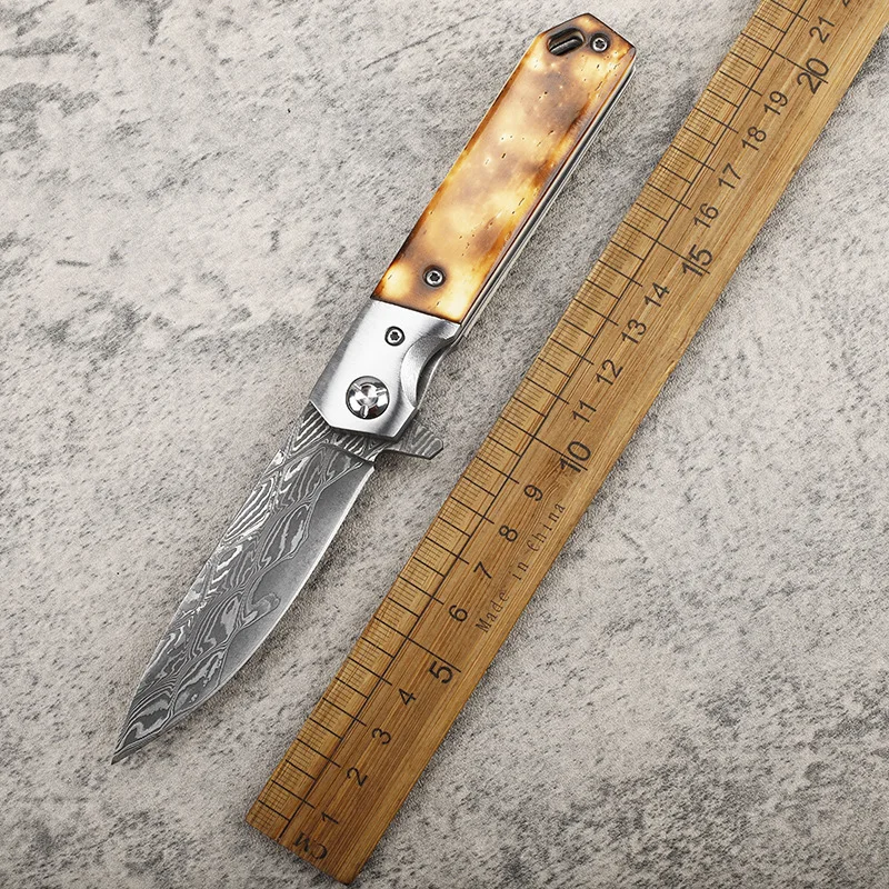 

Damascus steel folding knives Outdoor 58HRC high hardness tool knives portable handmade knives