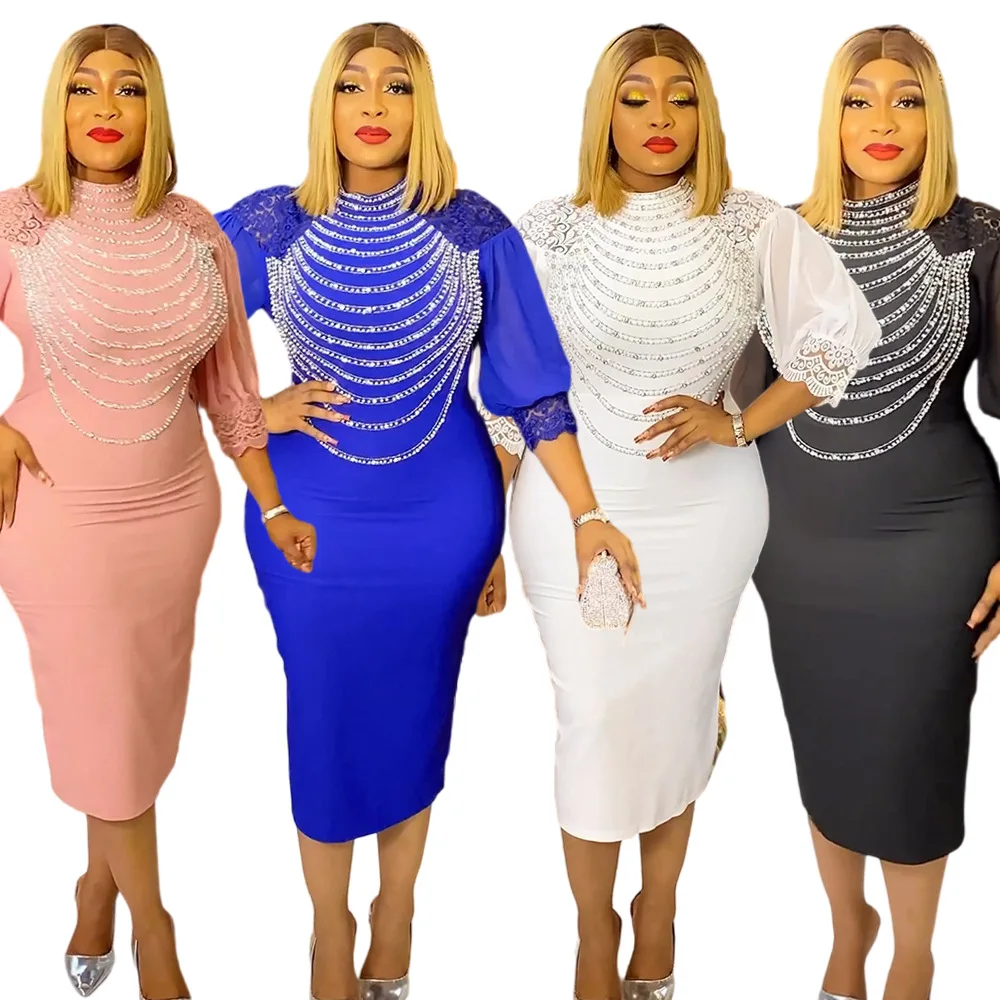 

Элегантные африканские платья для женщин, новая африканская одежда с бусинами, большие размеры, длинное платье для свадебной вечеринки, Дашики, наряды в Анкаре, платья