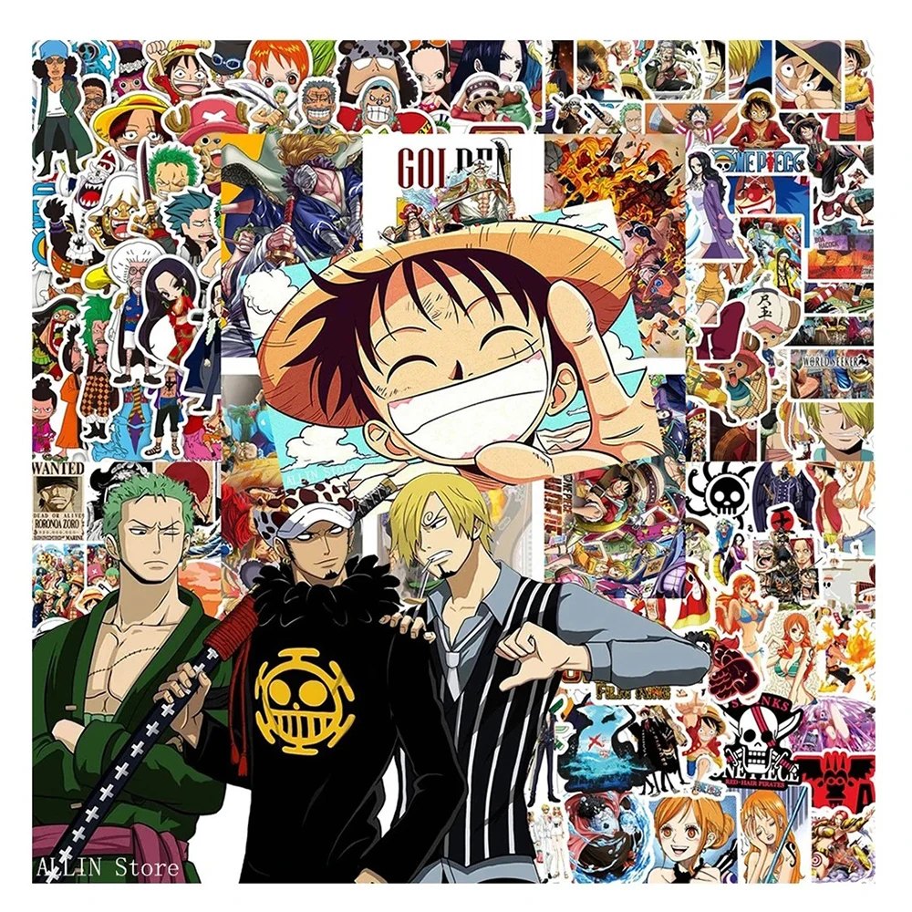 48/50/100pcs ONE PIECE Stickers Anime Luffy Zoro Chopper Cartoon Decals DIY Skateboard Car Laptop Cool Sticker for Kids Toys