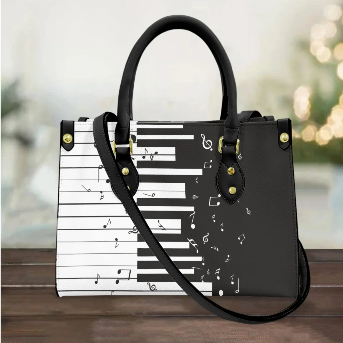 Music Luxury Design Top-Handle Messenger Bags Vintage PU Leather Casual Hand Bags Piano Note Party Outdoor Clutch Carteras Mujer