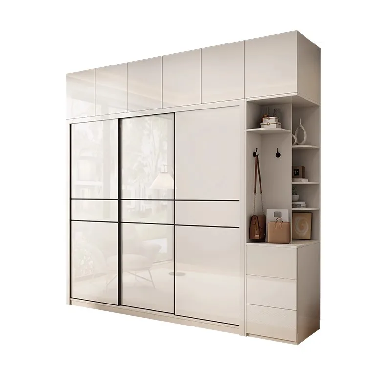 

Bright sliding door solid wood wardrobe, simple sliding door large wardrobe in home bedroom