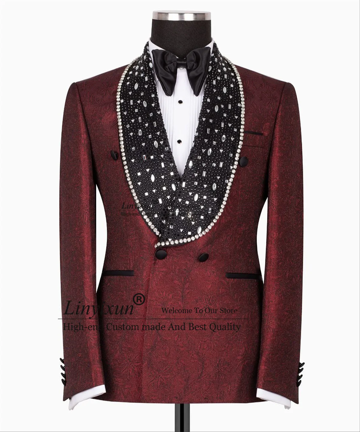 

Shiny Metallic Crystals Wedding Suits For Men Customized Groom Tuxedos 2 Pieces Sets Male Blazers Fashion Jacquard Ropa Blazers