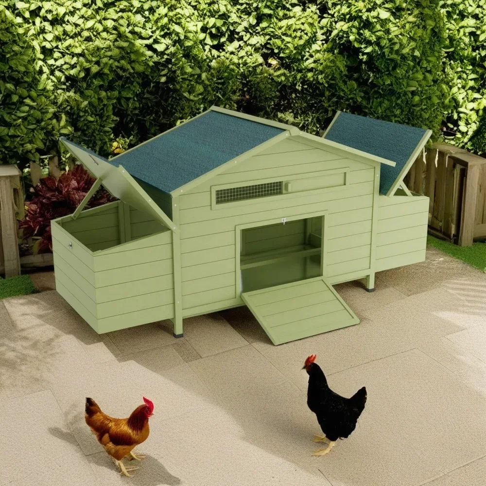 

66.9" Wooden Chicken Coop Outdoor & Waterproof Guinea Pig Hutch with Egg Carton and Pull-Out Drawer, Green Wooden