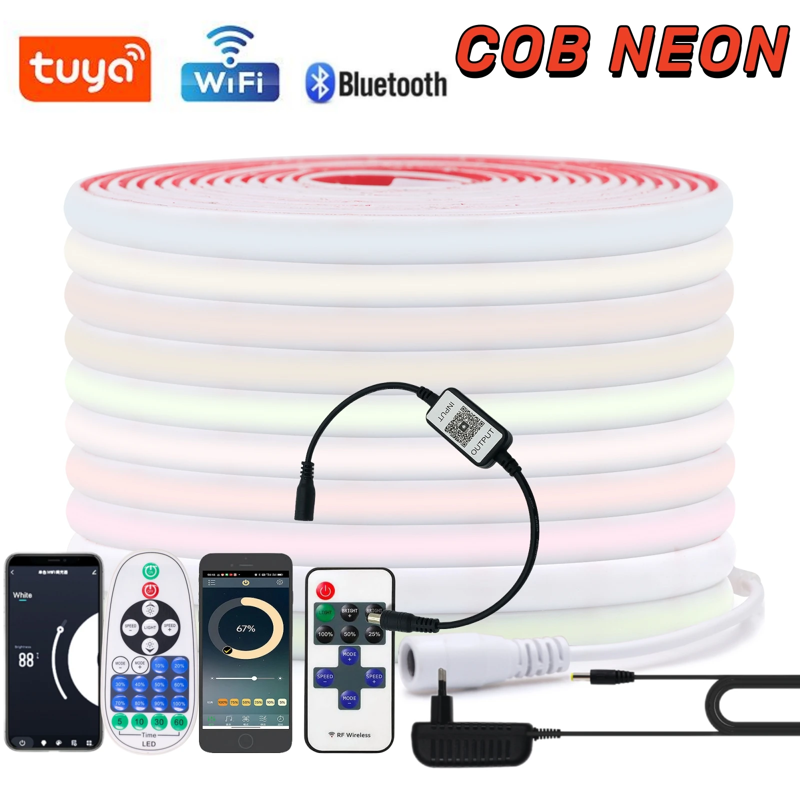 12V COB Neon LED Strip 320leds/M Tube Tape Bluetooth Tuya Smart WiFi APP Wireless Dimmable Backlight Work with Alexa Google Home