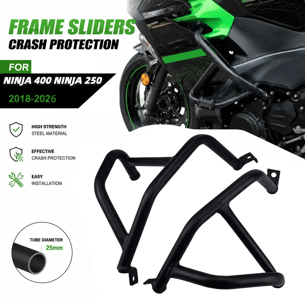 Motorcycle Crash Bar Engine Guard for Kawasaki Ninja 400 Ninja 250 2018-2026 Frame Bumper Stunt Cage Protector ninja400 ninja250