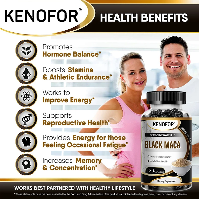 Black Maca Root Capsules, 10,000 Mg Equivalent, Supports Strength, Endurance and Mood, Natural Energy