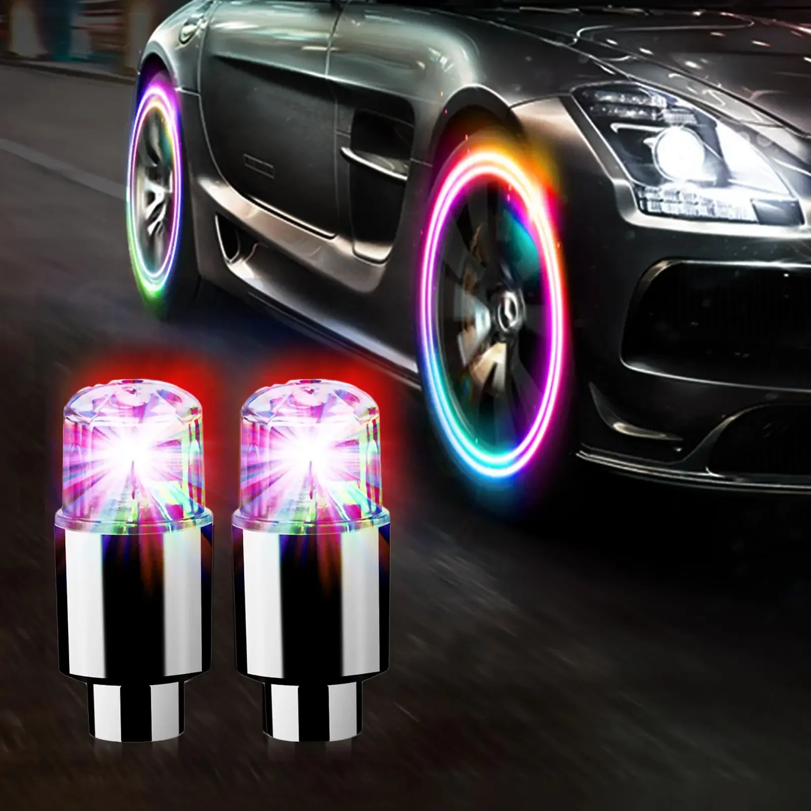 Éclairages de pneus colorés pour voiture, lumières de passage de roue intelligentes à double détection, lumières de moyeu de roue stylées, lumières de valve à effet de vent pour voiture, vélo, voiturette de golf