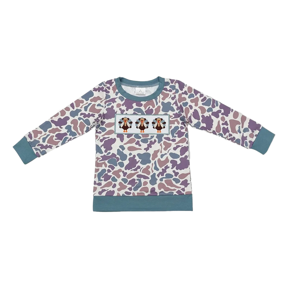 9.16 المطرزة تركيا التمويه الكاكي كم طويل الأطفال أفضل الاطفال المألوف تي شيرت مطبوع للبنين والبنات