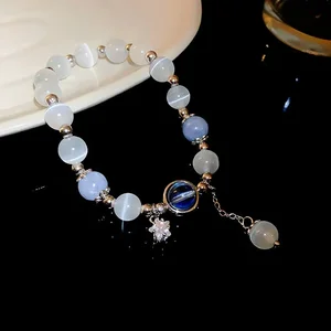Round Opal Stone Bracelet for Women, Blue and Purple, Bright Crystal Bracelet, Moon and Star Pingente Bracelets, Girls Jewelry, New 8 Main Sales Stone of the Moon - №1