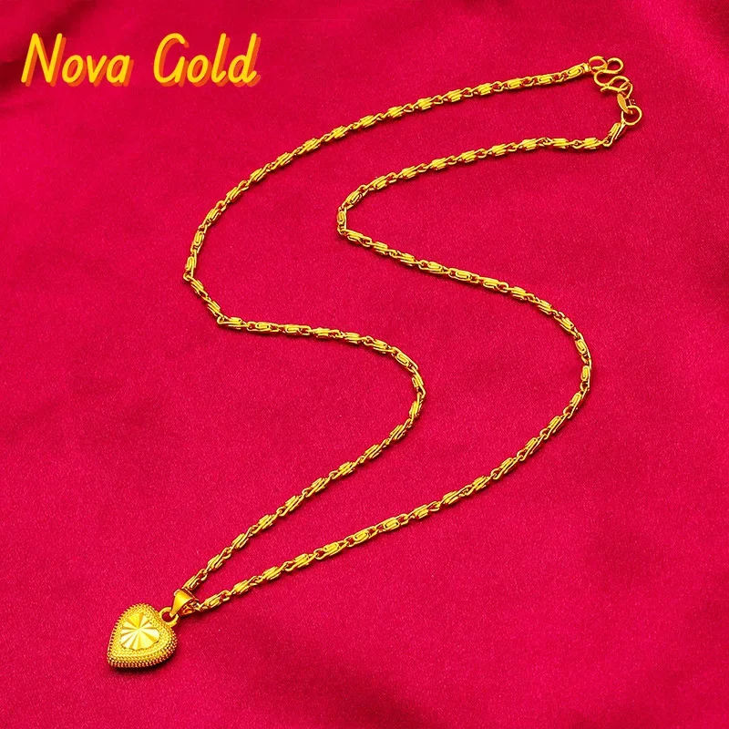 

NovaGlod Women 24K Gold AU999 Bamboo Necklace Heart Chain - Pure gold, auspicious dual design, ideal for gifting & personal use