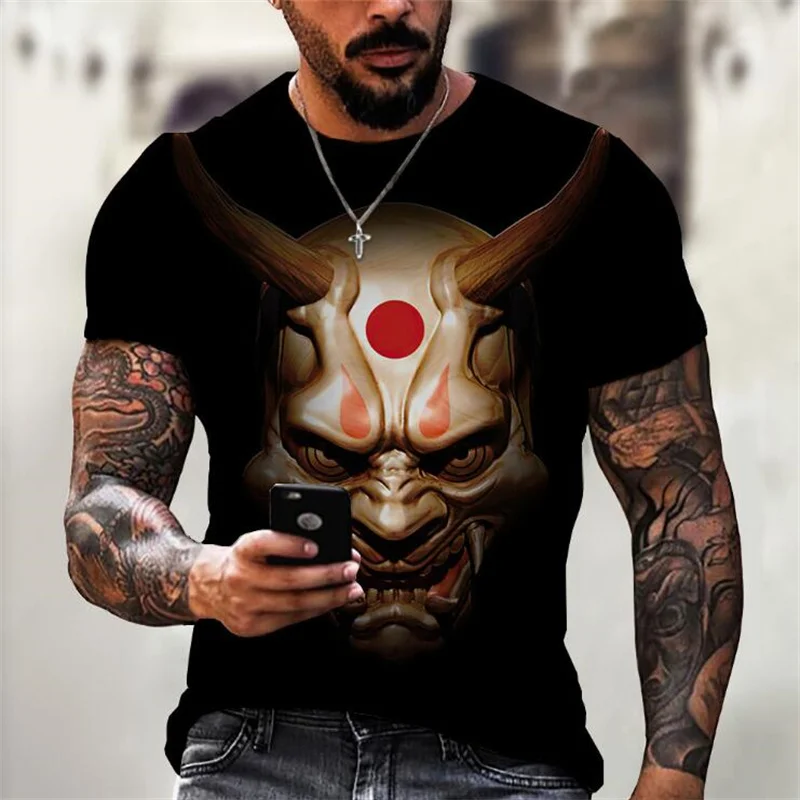 New 2024 Hot 3D Digital Print Samurai pattern Outdoor Fitness sport men\'s short sleeve T-shirt new design size XXS-6XL