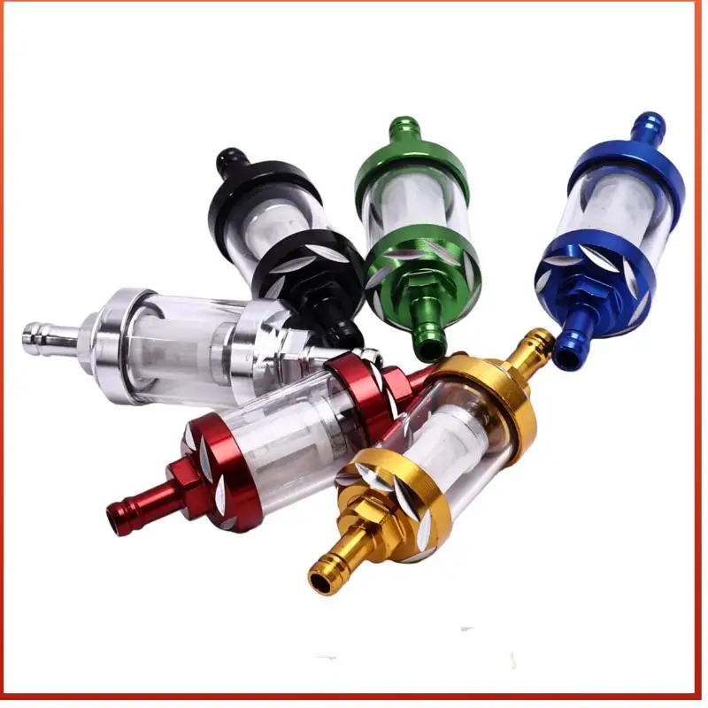 8mm Universal CNC Fuel Filter Aluminum Glass Washable Oil Filter For motorcycle Replacement parts