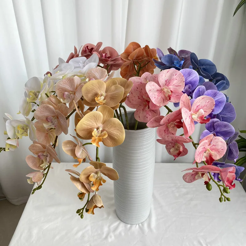 

NEW 96cm 9head 3D French Phalaenopsis Simulation Flower Wedding Home Decor Artificial Flower Tabletop Display Flower Arrangement