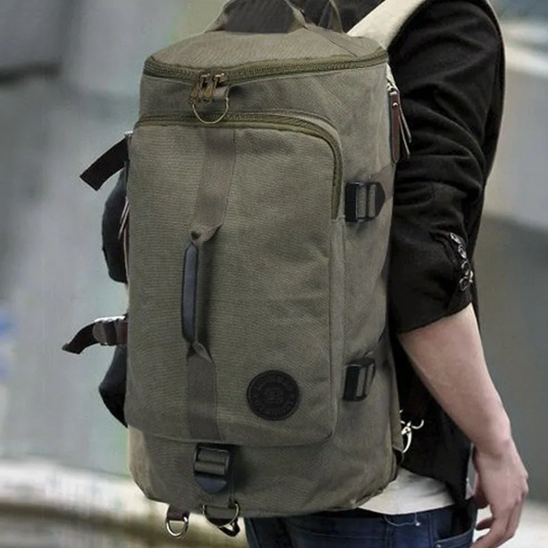 Retro Canvas Backpack Casual Men's Large Capacity Travel Simple Schoolbag Trend Multifunctional One Shoulder Bucket Schoolbag