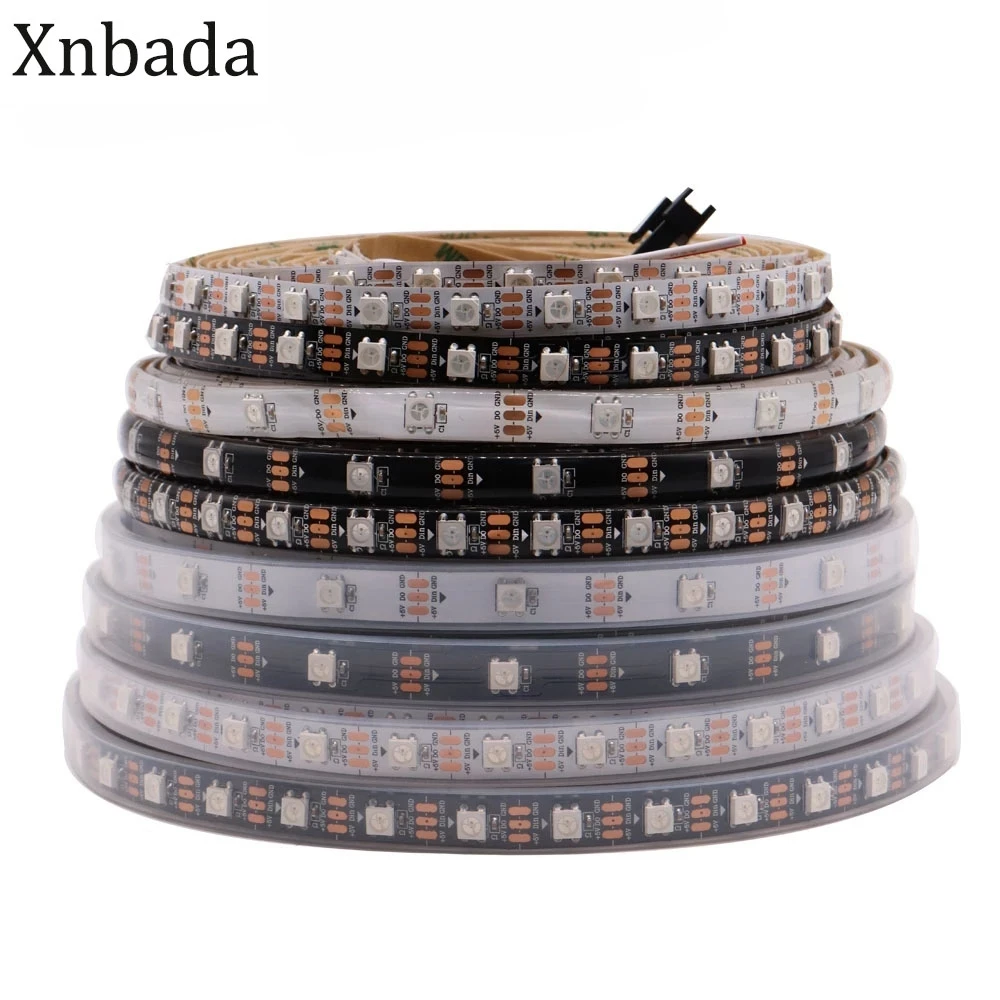 tira conduzida 30 60 74 96 144 leds m ws2812 preto branco pwb ip30 65 67 inteligente rgb led luz tira dc5v 1m 2m 3m 4m 5m ws2812b 01