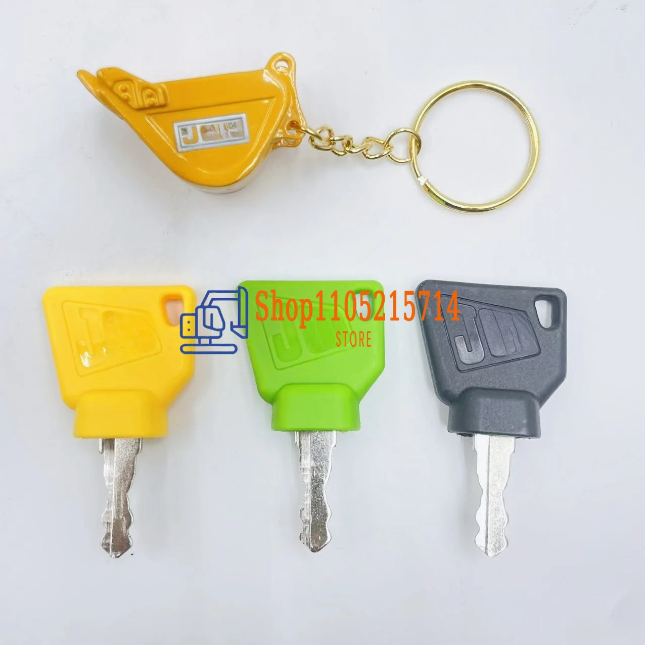 2Pcs JSB 3CX Parts Digger Plant Keys Black Green Equipment Ignition Stainless Steel Key For Switch Starter with Bucket Keychain