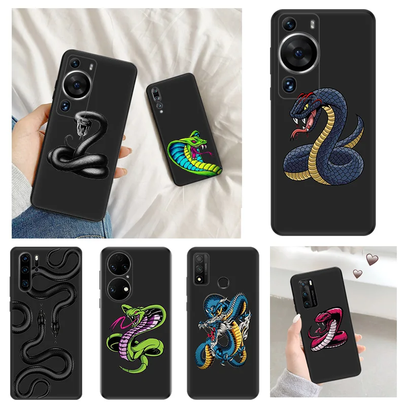 Matte Phone Case for Huawei P20 Pro P Smart P40 P30 Lite Moto G30 G31 G200 One Fusion Cobra Python Soft Black Snake Case Funda