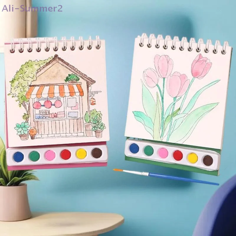 1Set Desktop Ornament Spule Vertikale Aquarell Malerei DIY Aquarell Graffiti Buch Mit Integrierte Farbe Malerei Bilderbuch