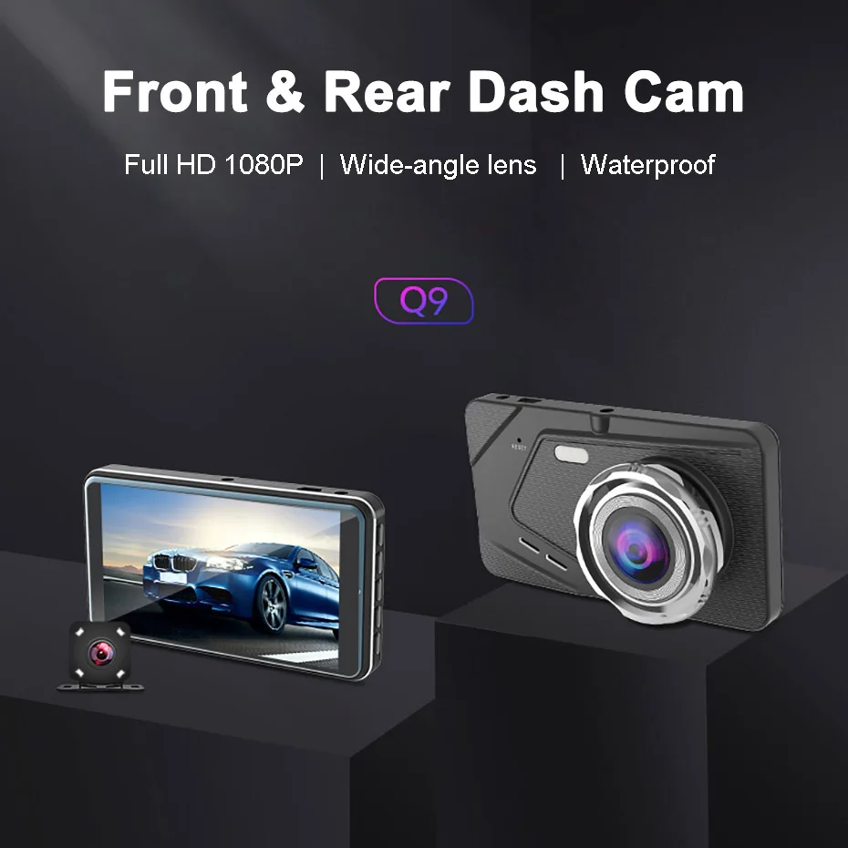 4 Inch Dash Cycle Recording Night Vision G-sensor 1080P Dashcam Cam Front and Rear View Camera Video Recorder Dual Lens Car Dvr