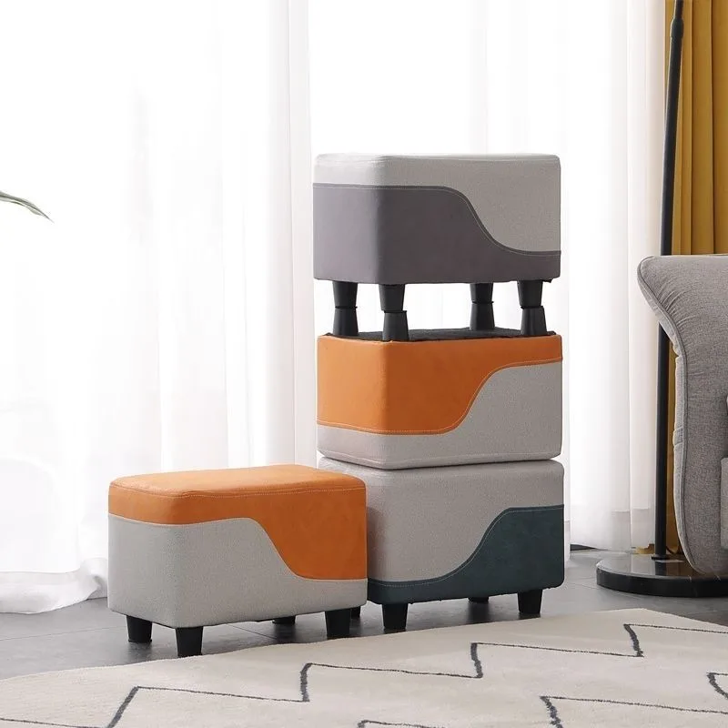 Nordic Sofa Stool Rectangular Tech Cloth Small Stool Household Coffee Table Stools Door Side Changing Shoes Stools Leather Bench