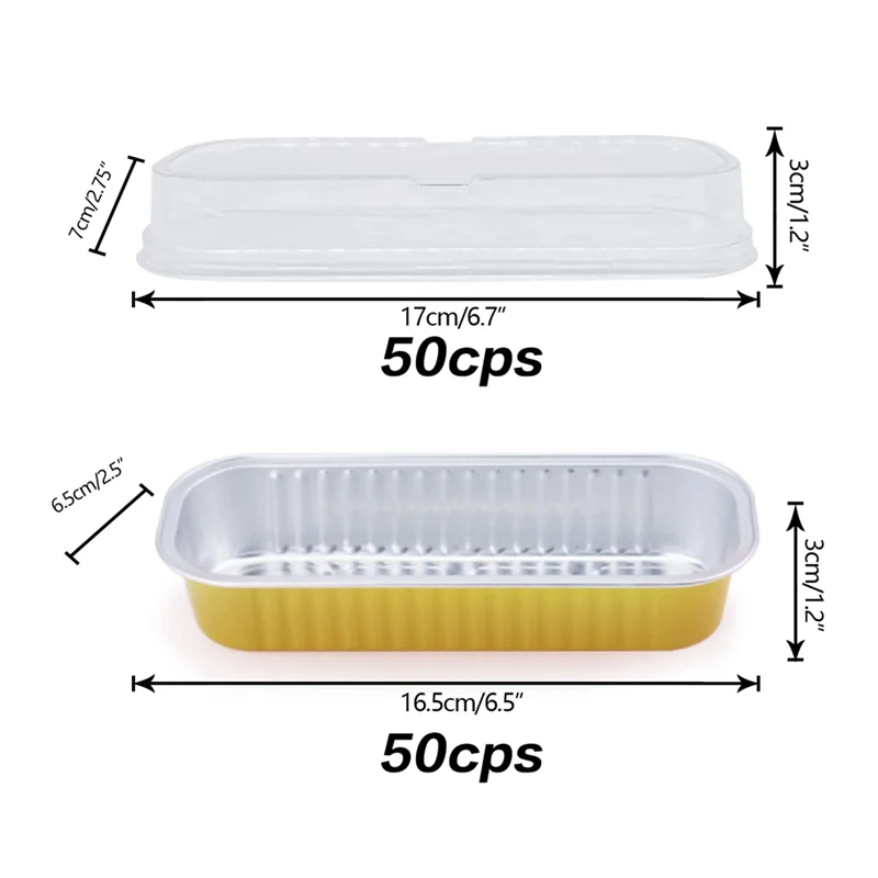 50PCS Disposable Aluminum Baking Cups Mini Loaf Pans Rectangle Muffin Tins Mini Narrow Cake Pans for Party