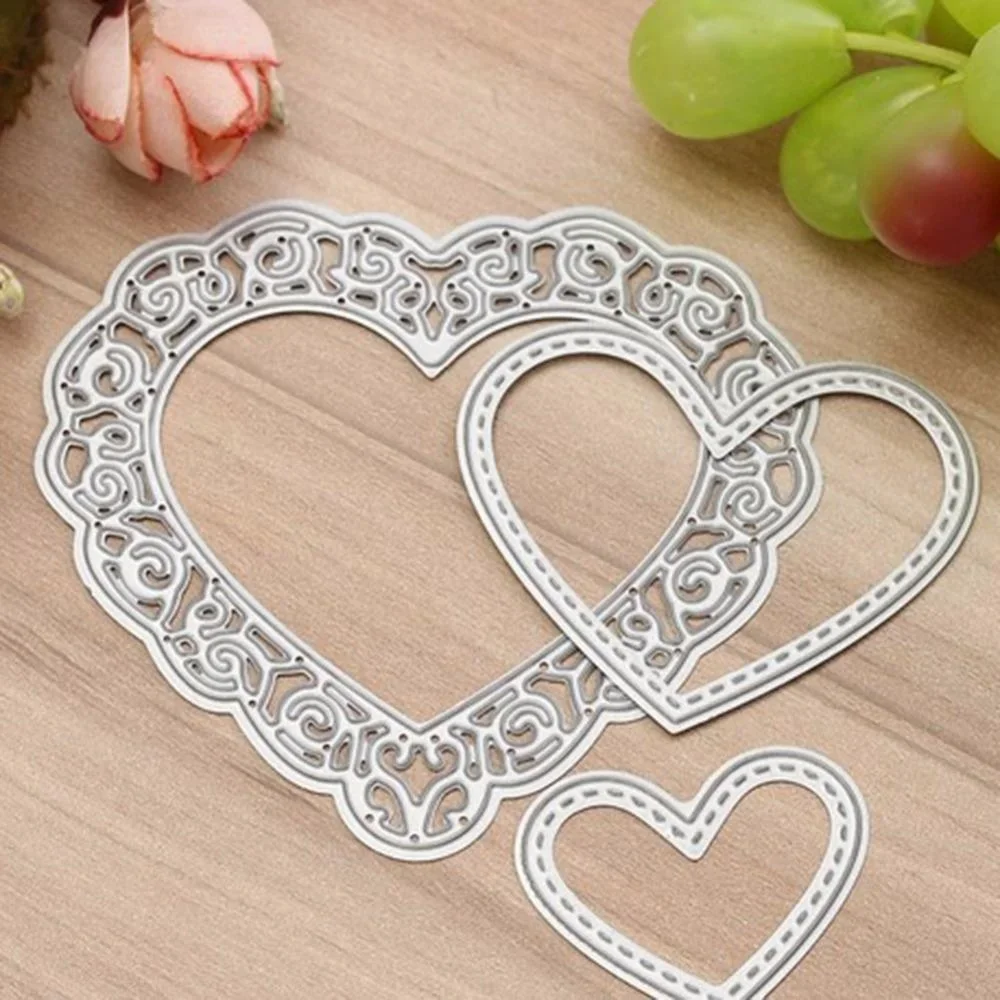 3szt serce koronki pusta ramka Metal matryce do cięcia stali szablon kartki DIY szablon do wytłaczania szablon