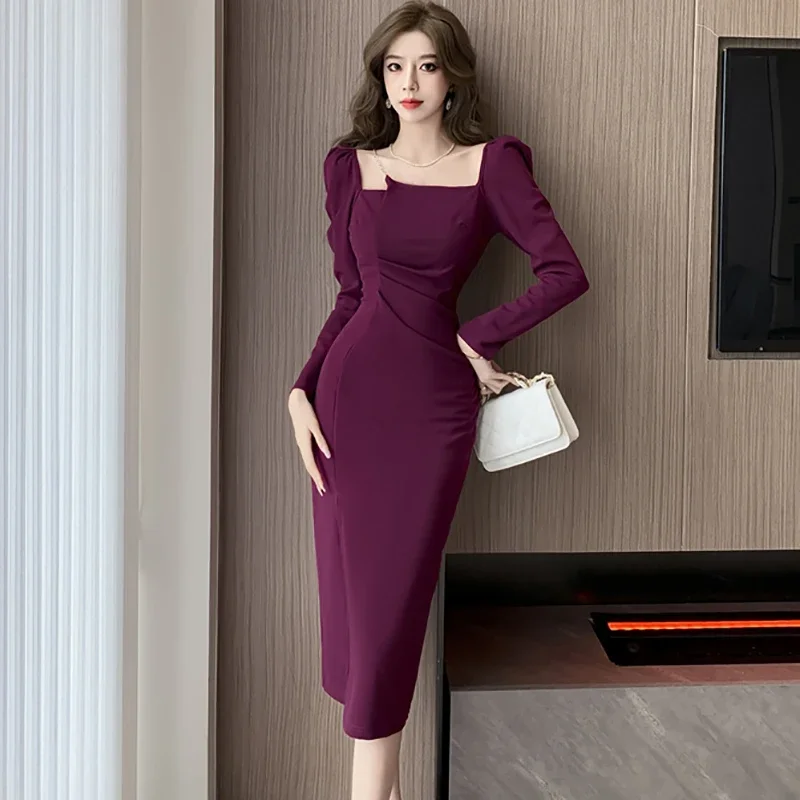 Autumn Winter Purple Long Sleeve Bodycon Prom Dress Women Solid Elegant Chain Square Collar Dress 2026 Korean Luxury Party Dress - AliExpress 200000345 Autumn Winter Purple Long Sleeve Bodycon Prom Dress Women Solid Elegant Chain Square Collar Dress 2026 Korean Luxury Party Dress - AliExpress 200000345