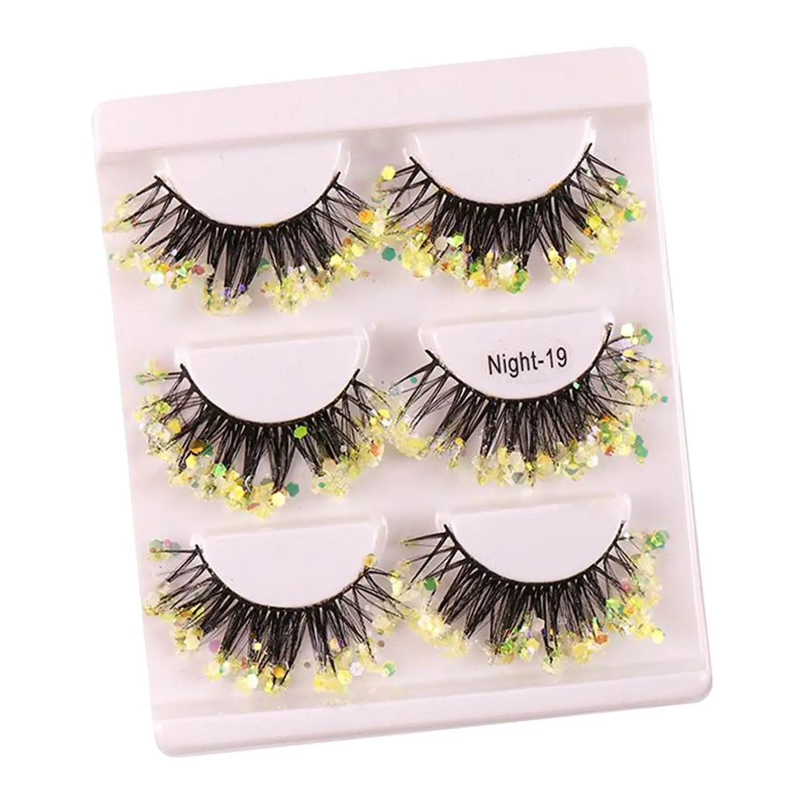 3 Pairs Luminous False Eyelashes Shining Color Makeup Glitter Eyelashes 3D Soft Fake Lashes for Costume Festival Stage New Year