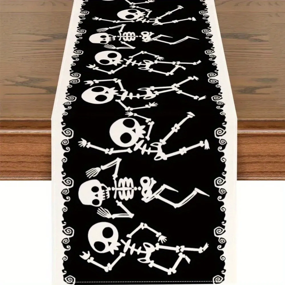 

Halloween Horror Dance Skeleton Decoration Printed Table Flag Festival Table Decoration Thanksgiving Kitchen Table